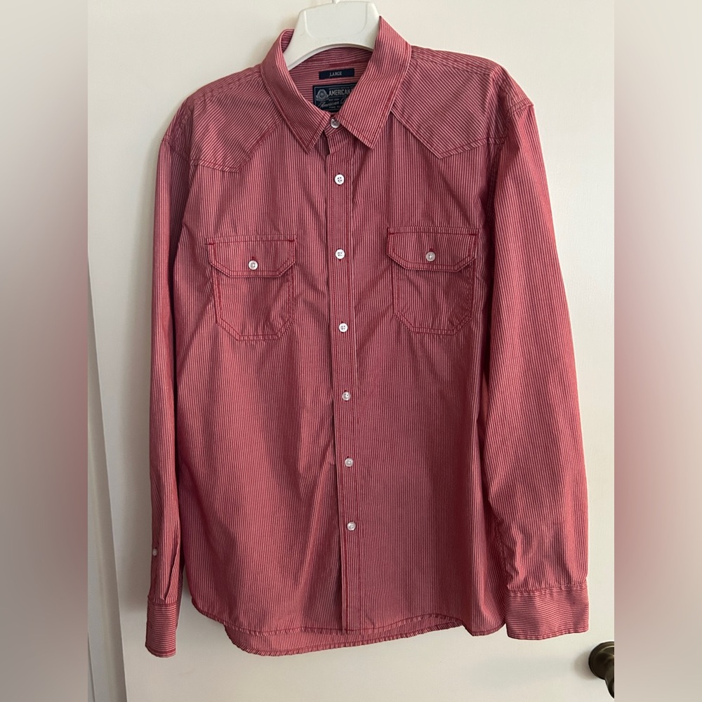 American Rag Men's Red Button-Down Shirt Long Sleeve Sz Large